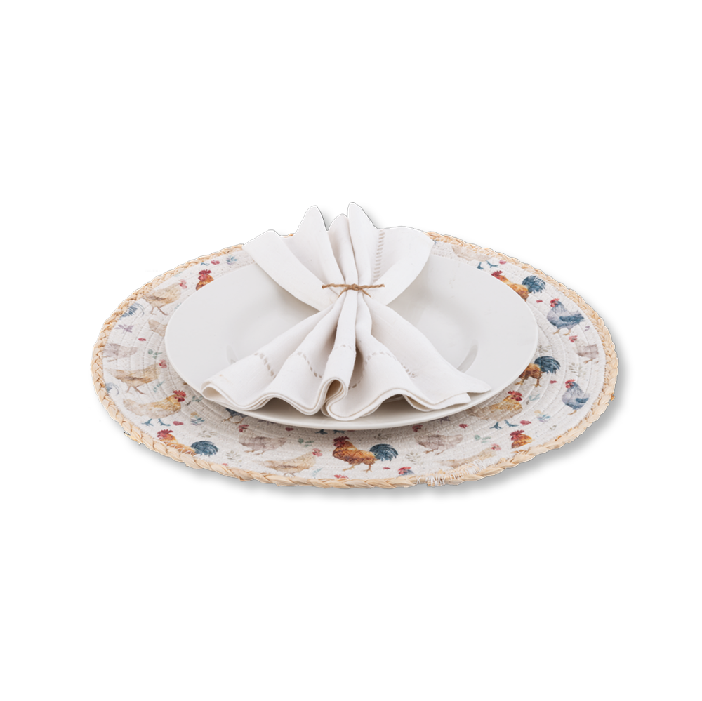 Hen House Round Coiled Cotton Placemat