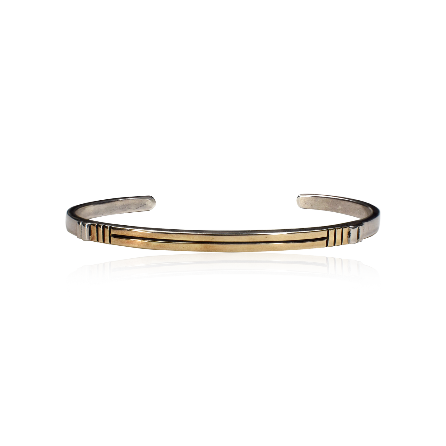 Narrow Line Gold Plated Vintage Sterling Silver Cuff by Tommie Secatero