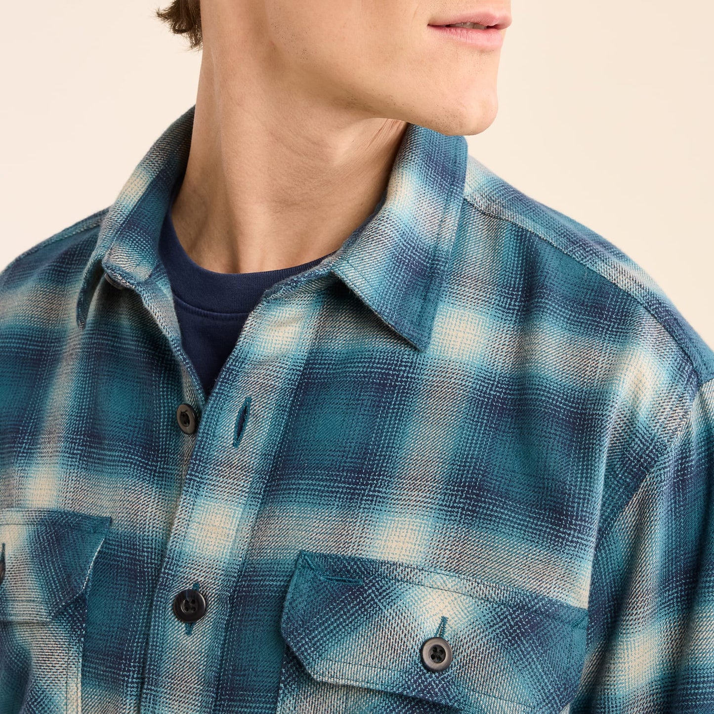 Pendleton Men's Plaid Burnside Doublebrushed Flannel Shirt - Navy/Blue/Grey Plaid