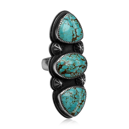 Number 8 Turquoise Large Three Stone Ring by Justin Biltonen
