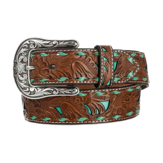 Nocona Women's Brown Embossed with Turquoise Inlay Belt