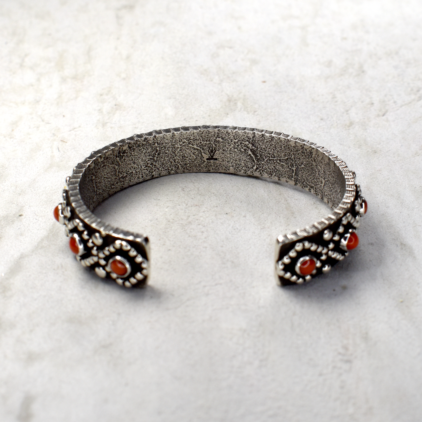 Pacific Coral and Sterling Silver Tufa Cast Cuff by Ernest Rangel