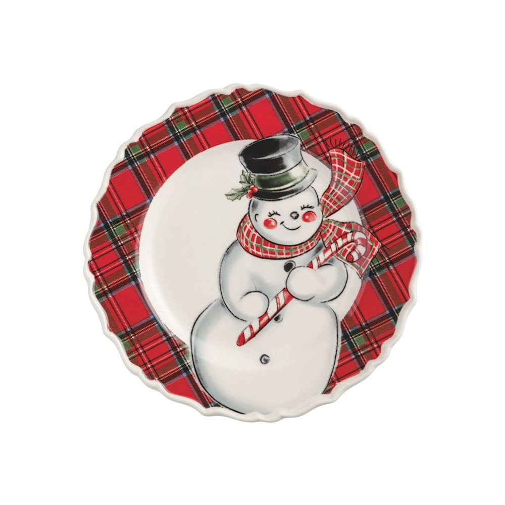Stoneware Christmas Salad Plate with Tartan Rim