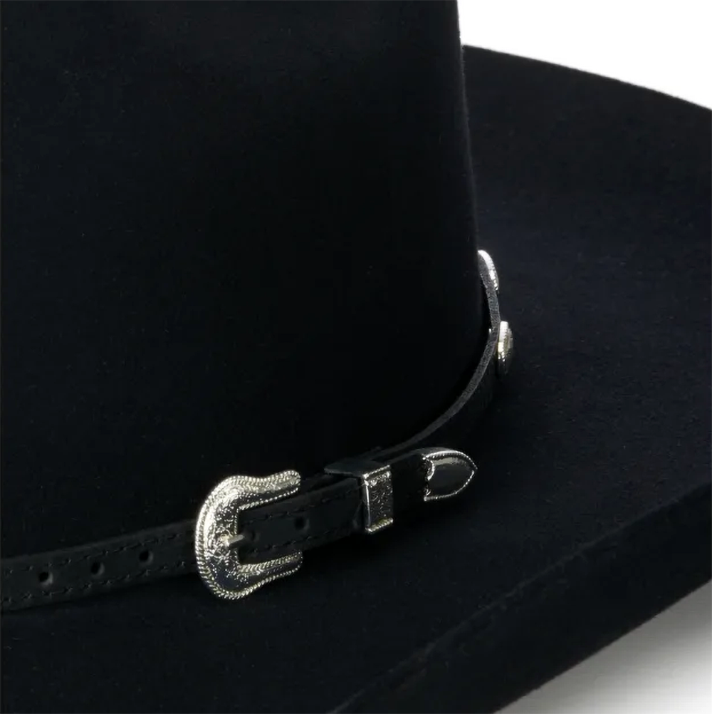 Black Leather Hatband with Oval Silver Conchos