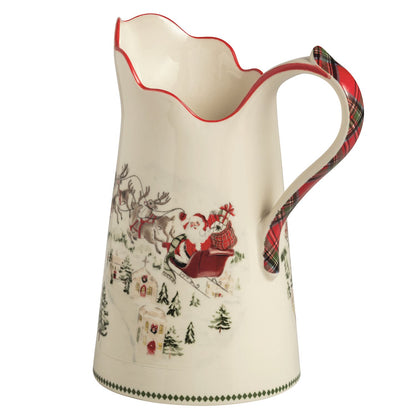 Christmas Santa Scene Stoneware Pitcher