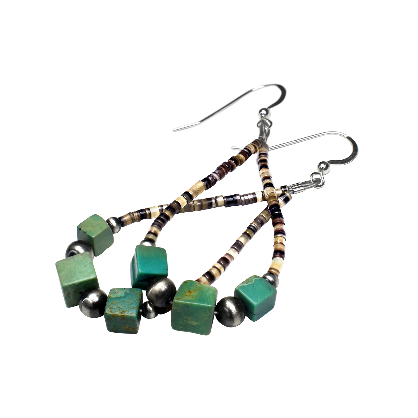 Natural Green Turquoise Cube & Heishi Teardrop Earrings