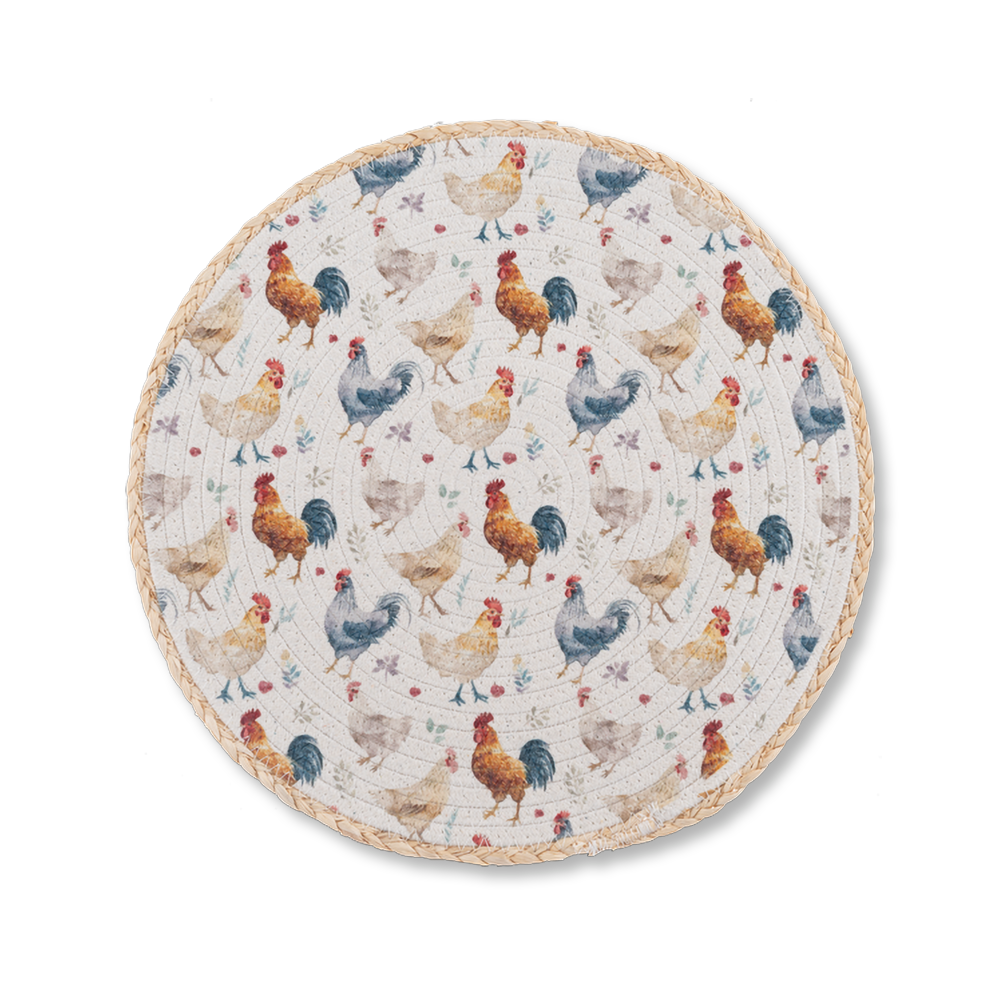 Hen House Round Coiled Cotton Placemat