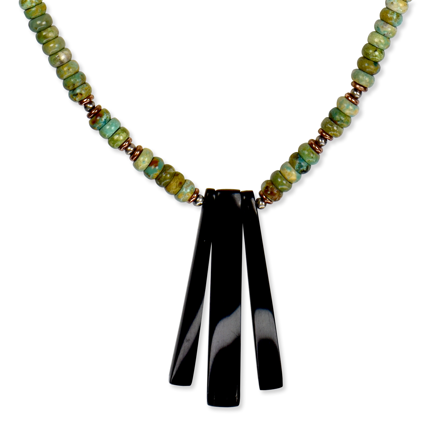 Turquoise Rondelle Bead and Bison Horn Necklace by Tim Shatraw