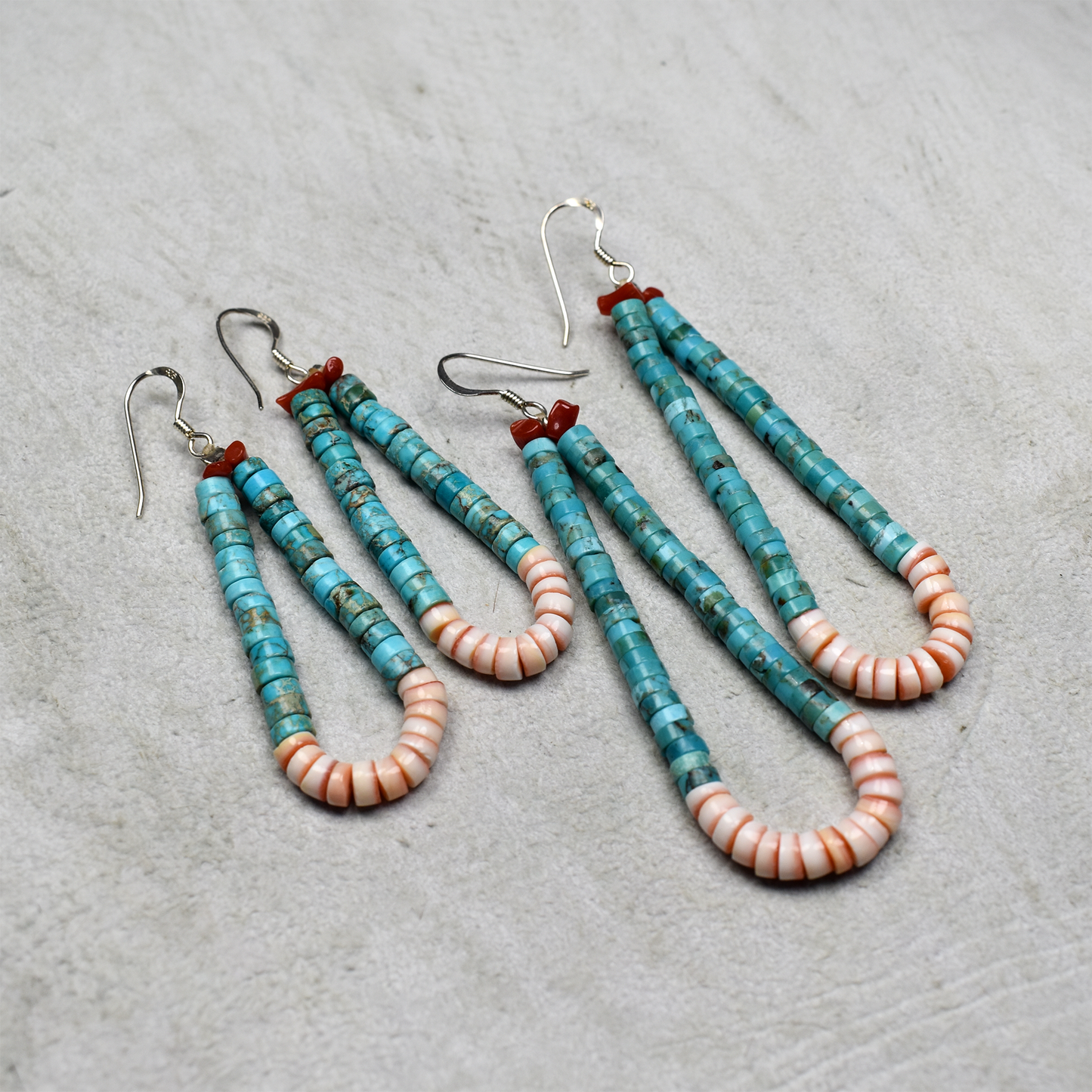 Coral, Sleeping Beauty Turquoise, and Spiny Oyster Teardrop Loop Earrings