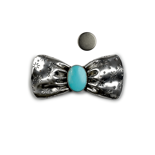 The Winged Heart Magnetic Bow Hat Pin - Nevada Turquoise