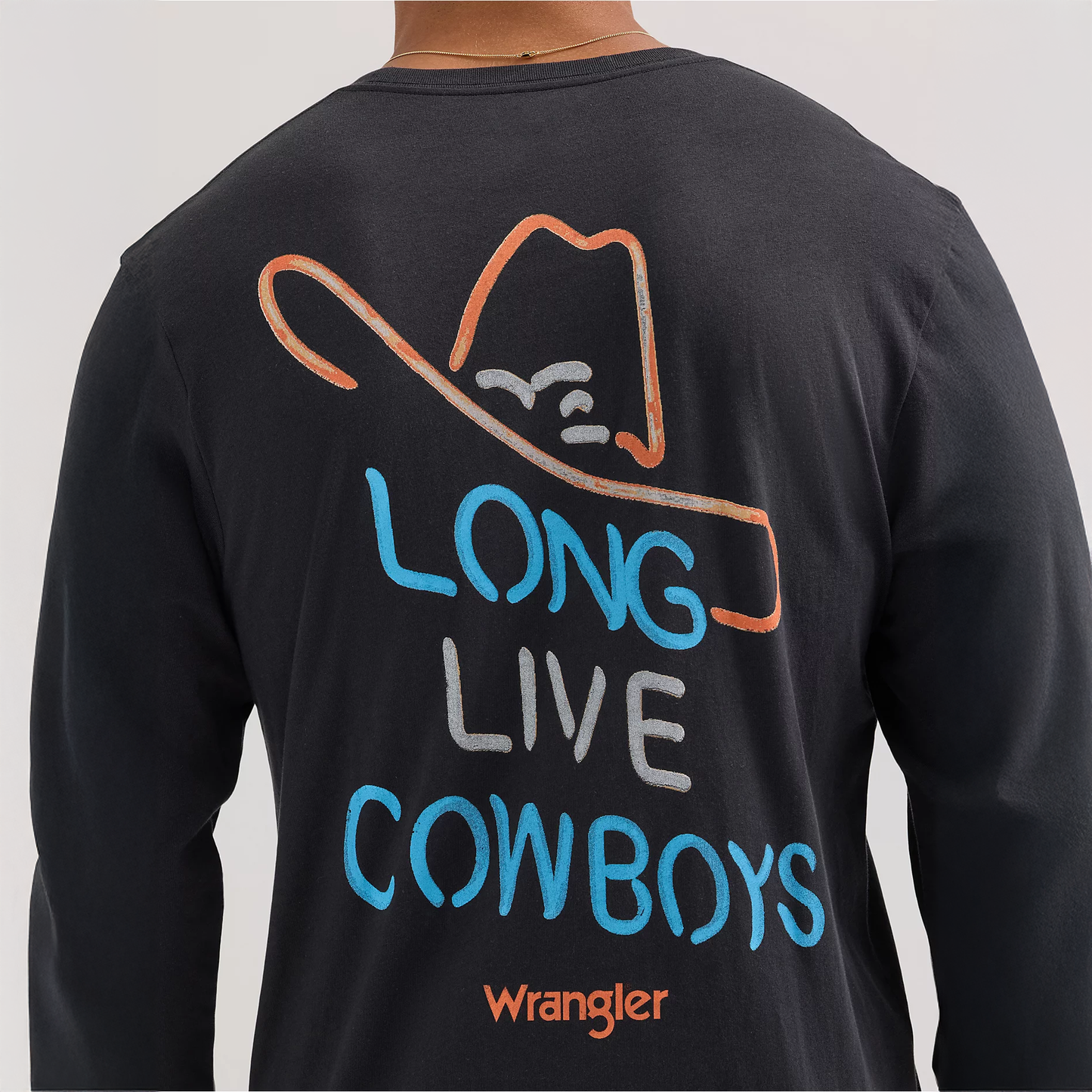 Wrangler Men's Long Sleeve Neon Cowboy Back Graphic Tee - Jet Black