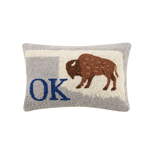 Gray Oklahoma Buffalo Hook Pillow