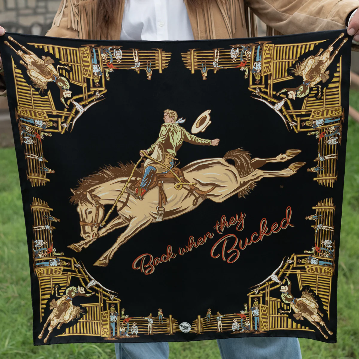 Fringe "Back When They Bucked" by David Bond Silk Wild Rag