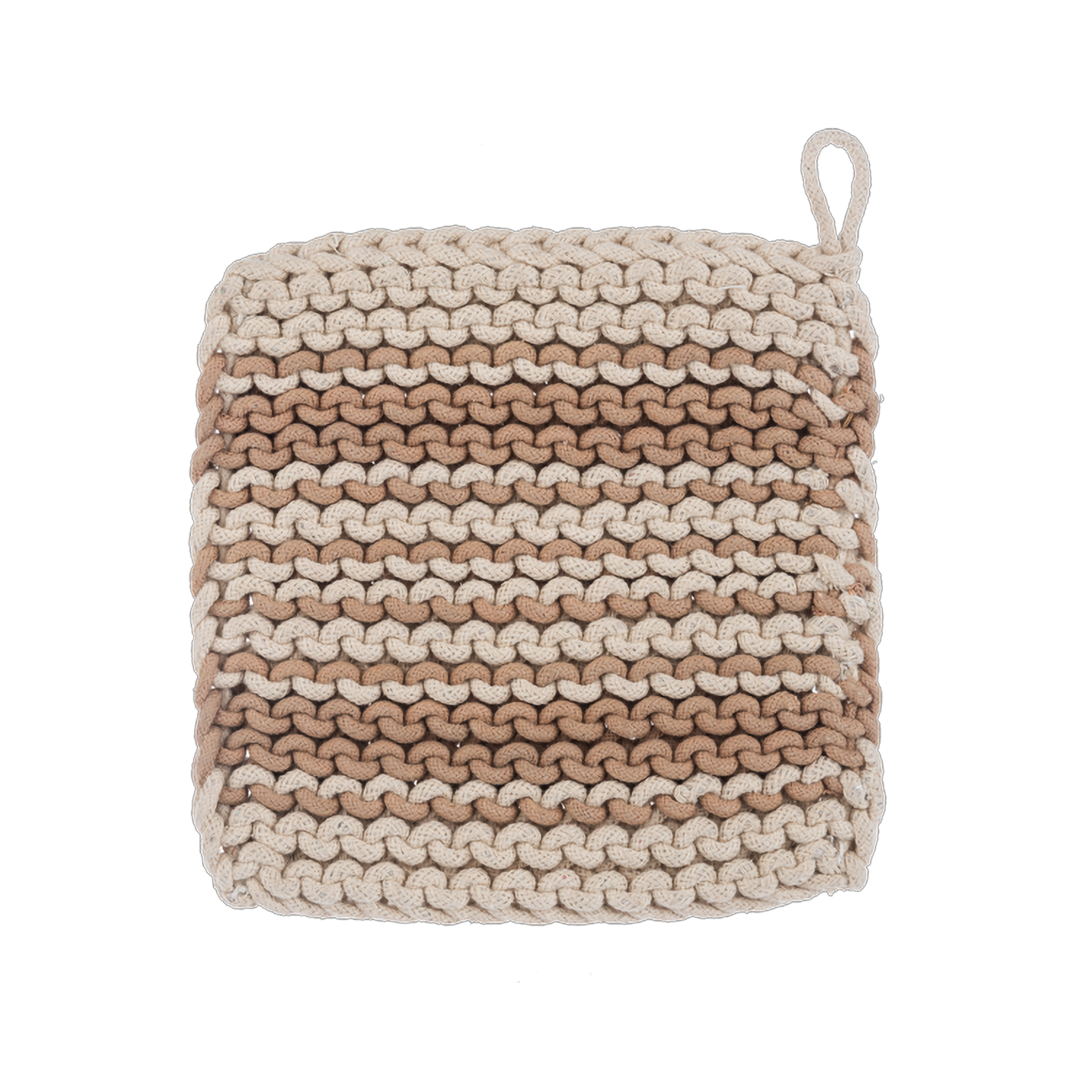 Tan Stripe Cotton Crochet Pot Holder, Set of 4