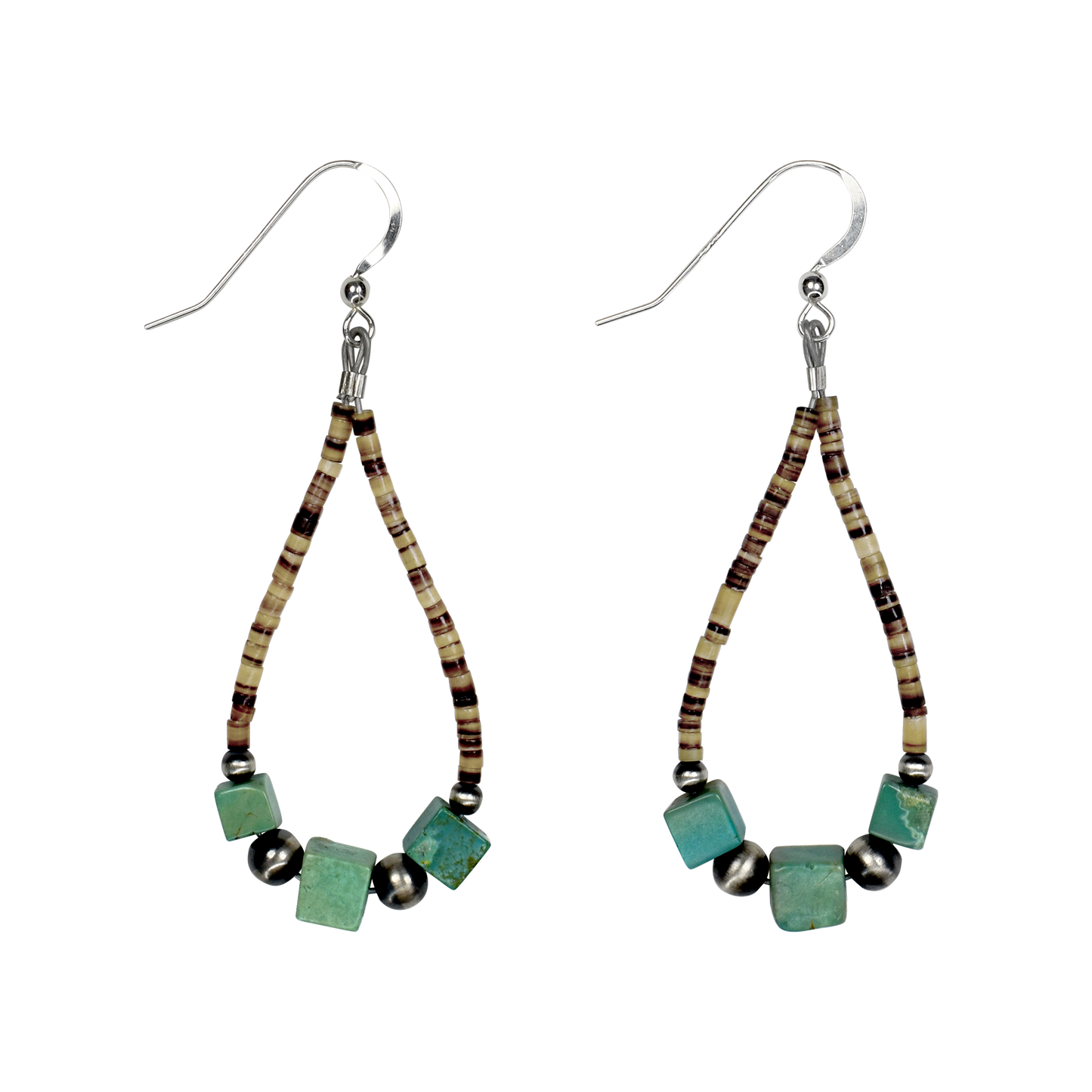 Natural Green Turquoise Cube & Heishi Teardrop Earrings