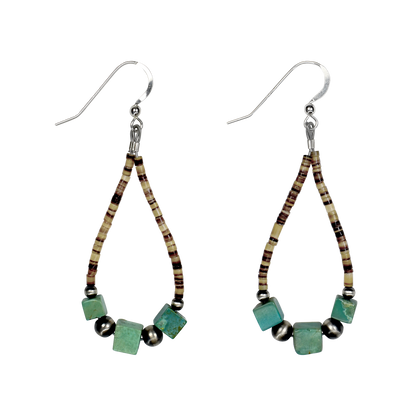 Natural Green Turquoise Cube & Heishi Teardrop Earrings
