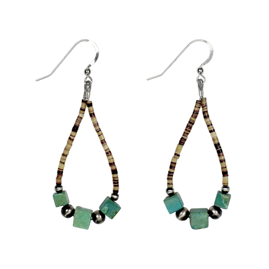 Natural Green Turquoise Cube & Heishi Teardrop Earrings