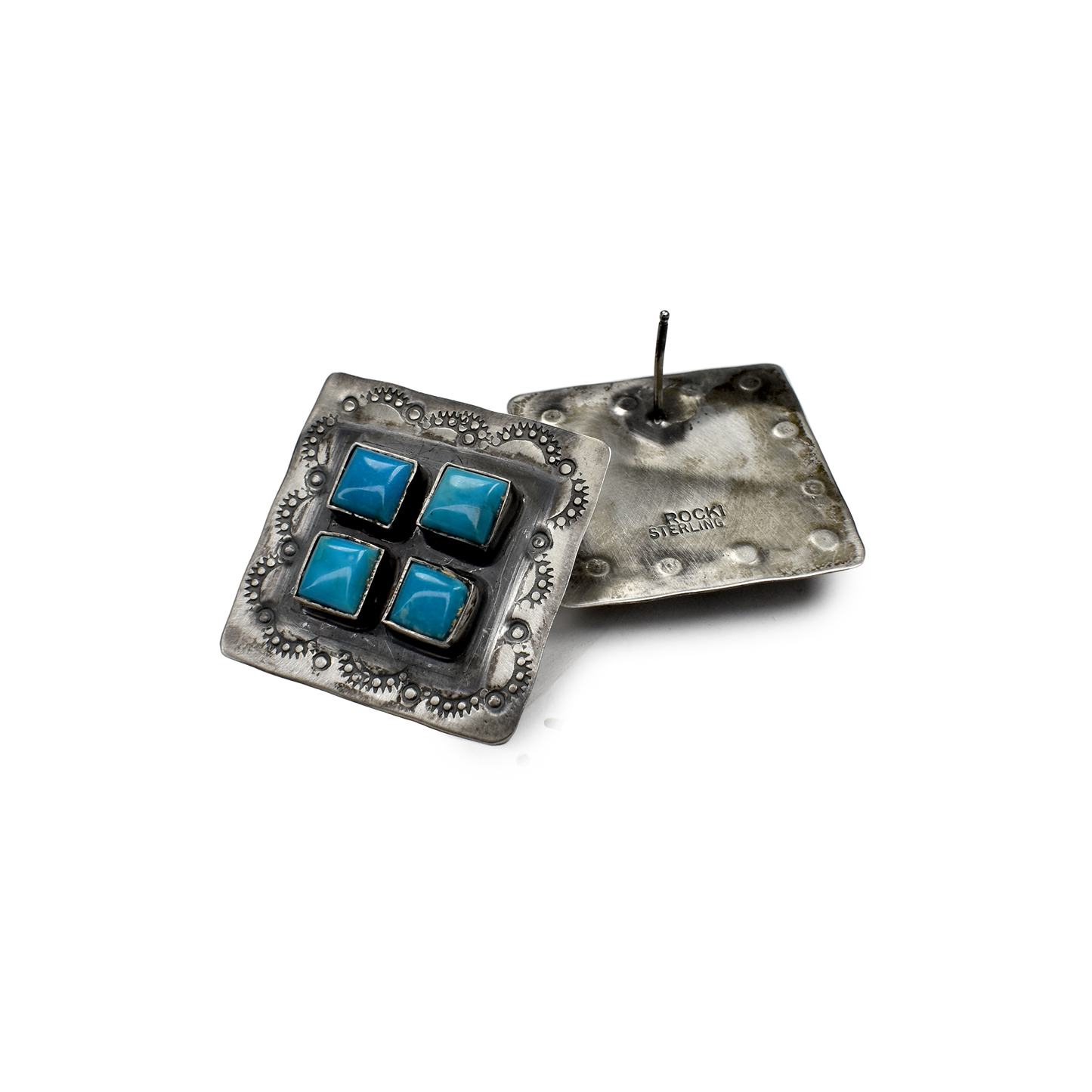 Blue Turquoise Four Stone Square Earrings by Rocki Gorman