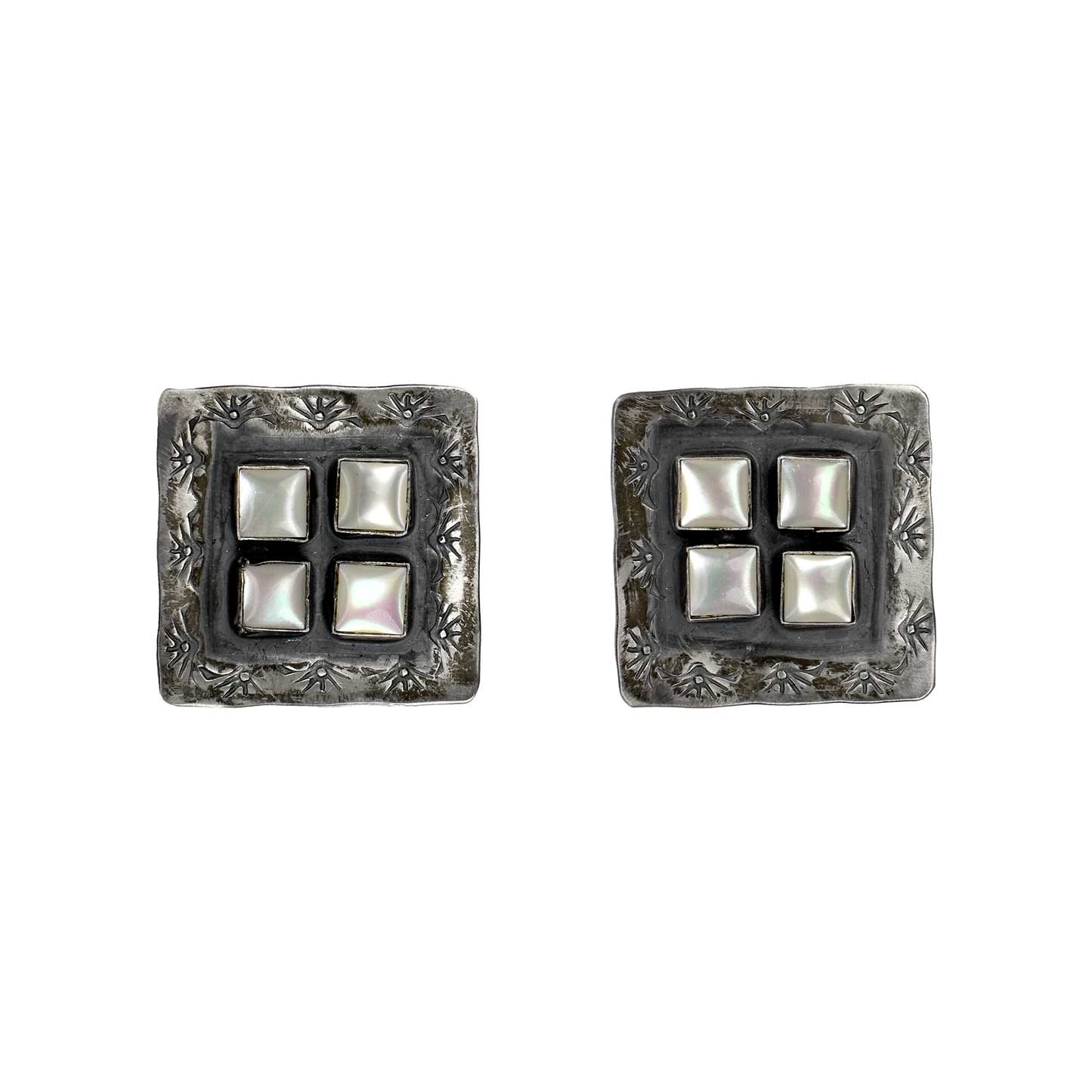 Mother of Pearl Four Stone Square Earrings by Rocki Gorman