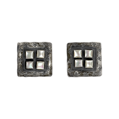 Mother of Pearl Four Stone Square Earrings by Rocki Gorman