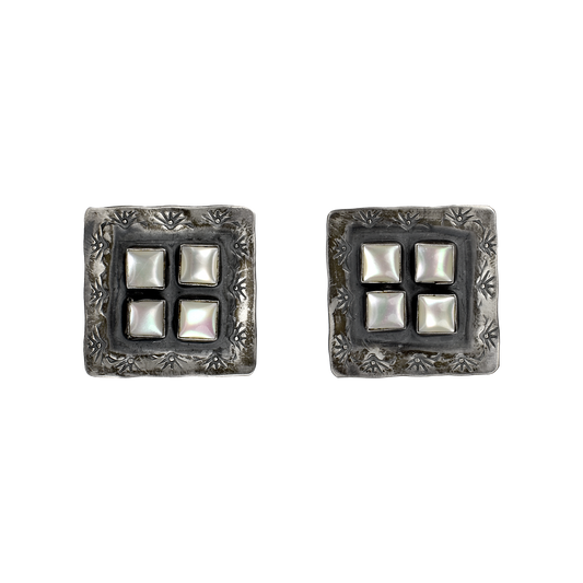 Mother of Pearl Four Stone Square Earrings by Rocki Gorman