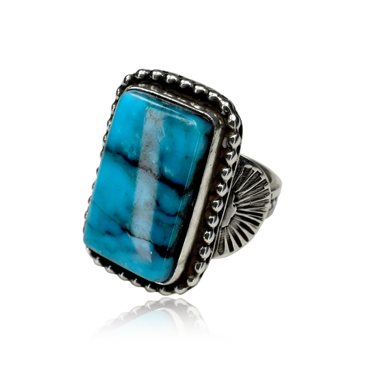 Stormline Kingman Turquoise Rectangular Ring by Ruth Ann Begay