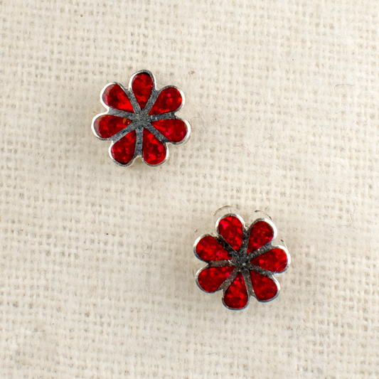 Red Opal Flower Stud Earrings