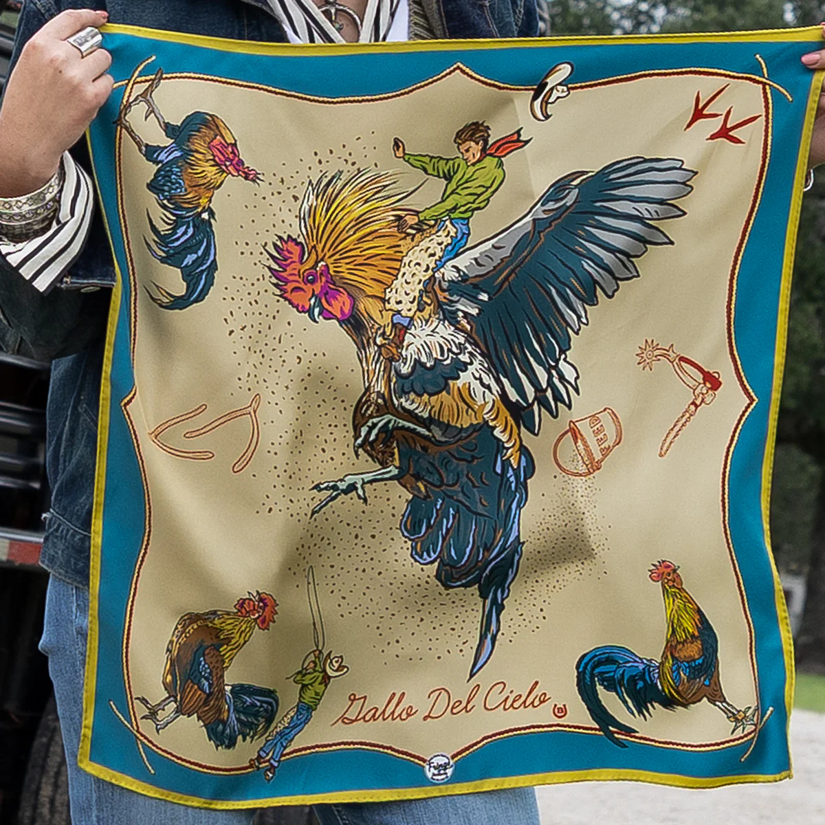Fringe "Gallo Del Ciello" by David Bond Silk Wild Rag