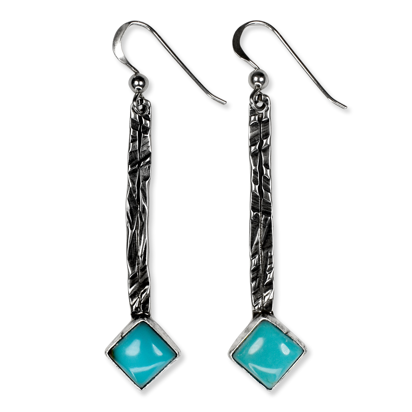 Square Royston Turquoise Raindrop Earrings by Teller Indian Jewelry