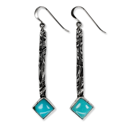 Square Royston Turquoise Raindrop Earrings by Teller Indian Jewelry
