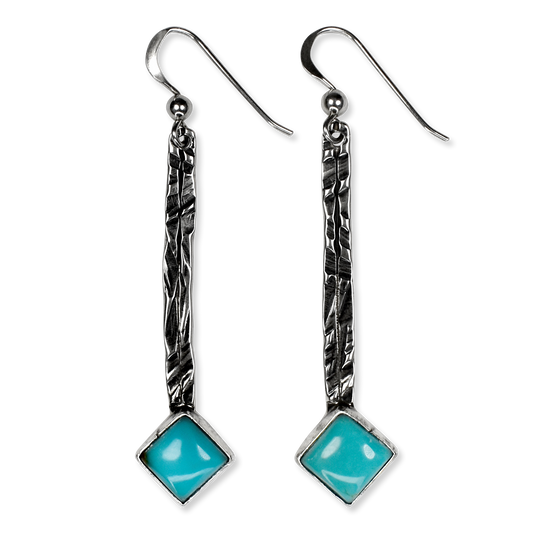Square Royston Turquoise Raindrop Earrings by Teller Indian Jewelry
