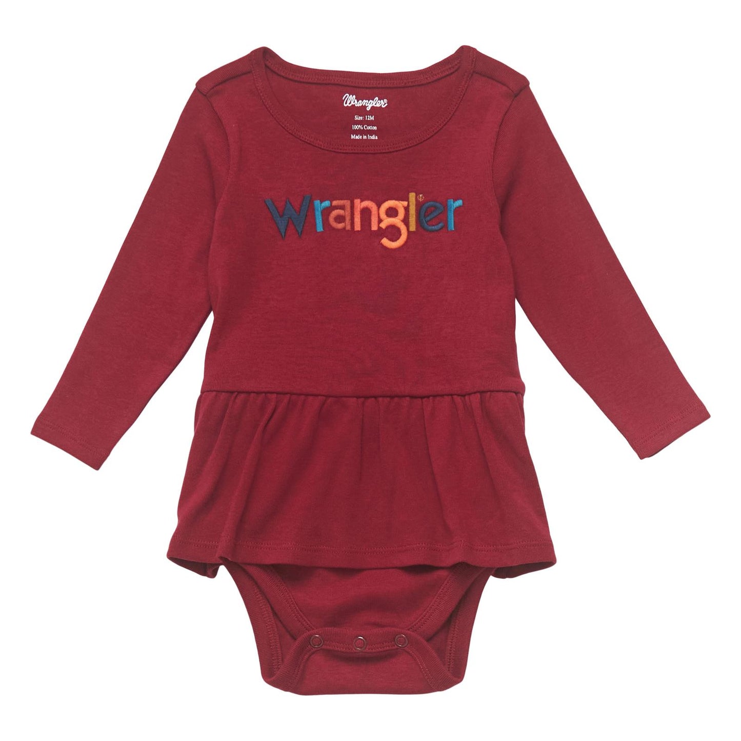 Wrangler Girl's Long Sleeve Multicolor Logo Onesie with Skirt - Burgundy