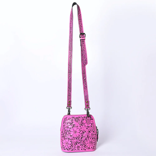 Hand Carved Pink Leather Handbag