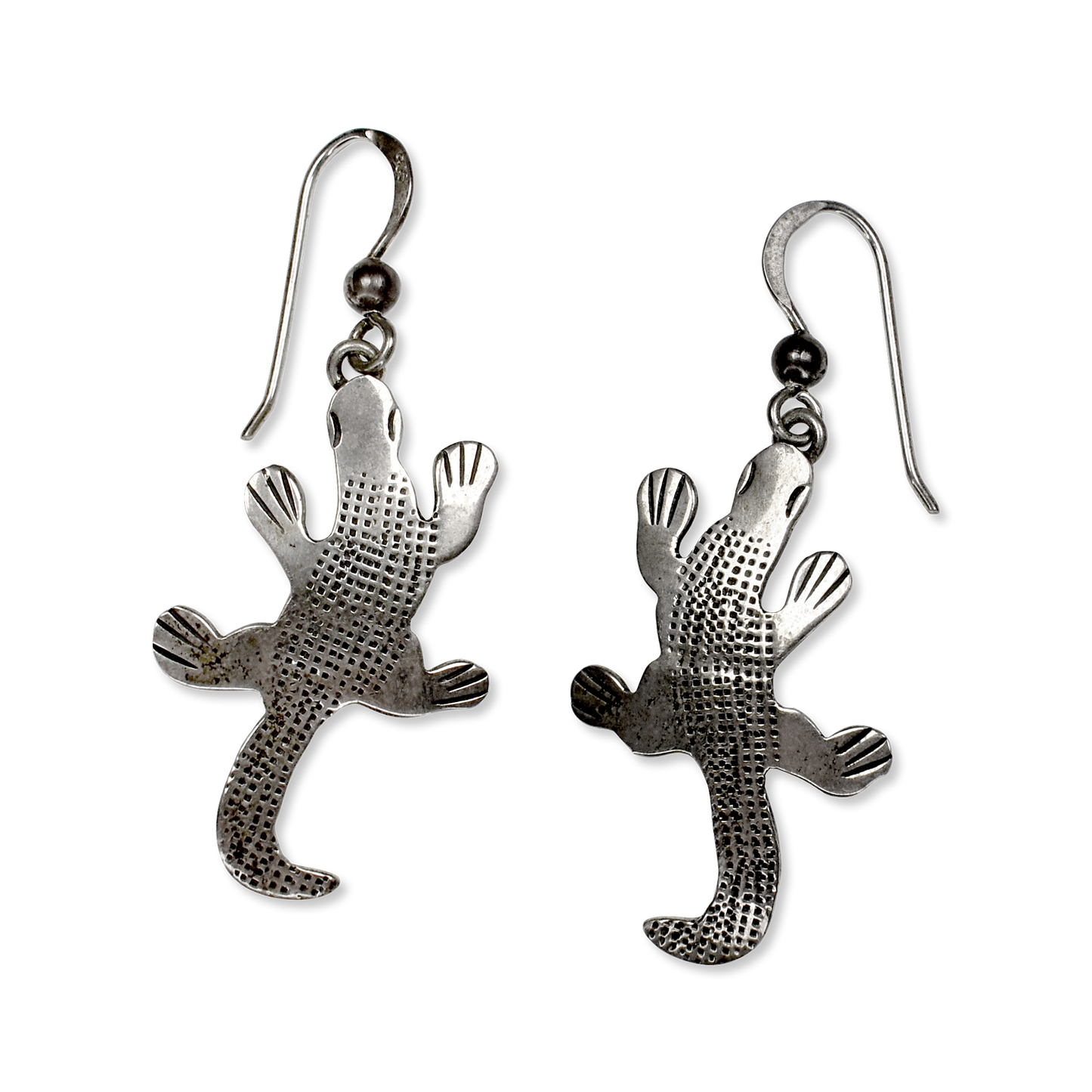 Stamped Sterling Silver Lizard Earrings by Ruth Ann Begay