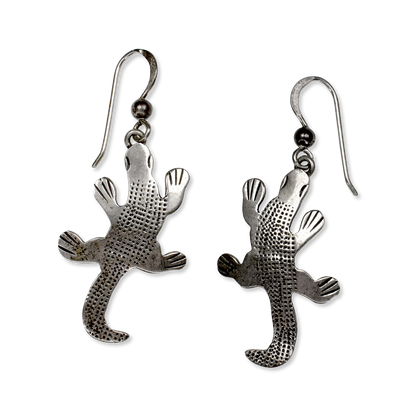 Stamped Sterling Silver Lizard Earrings by Ruth Ann Begay