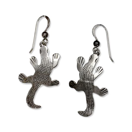 Stamped Sterling Silver Lizard Earrings by Ruth Ann Begay