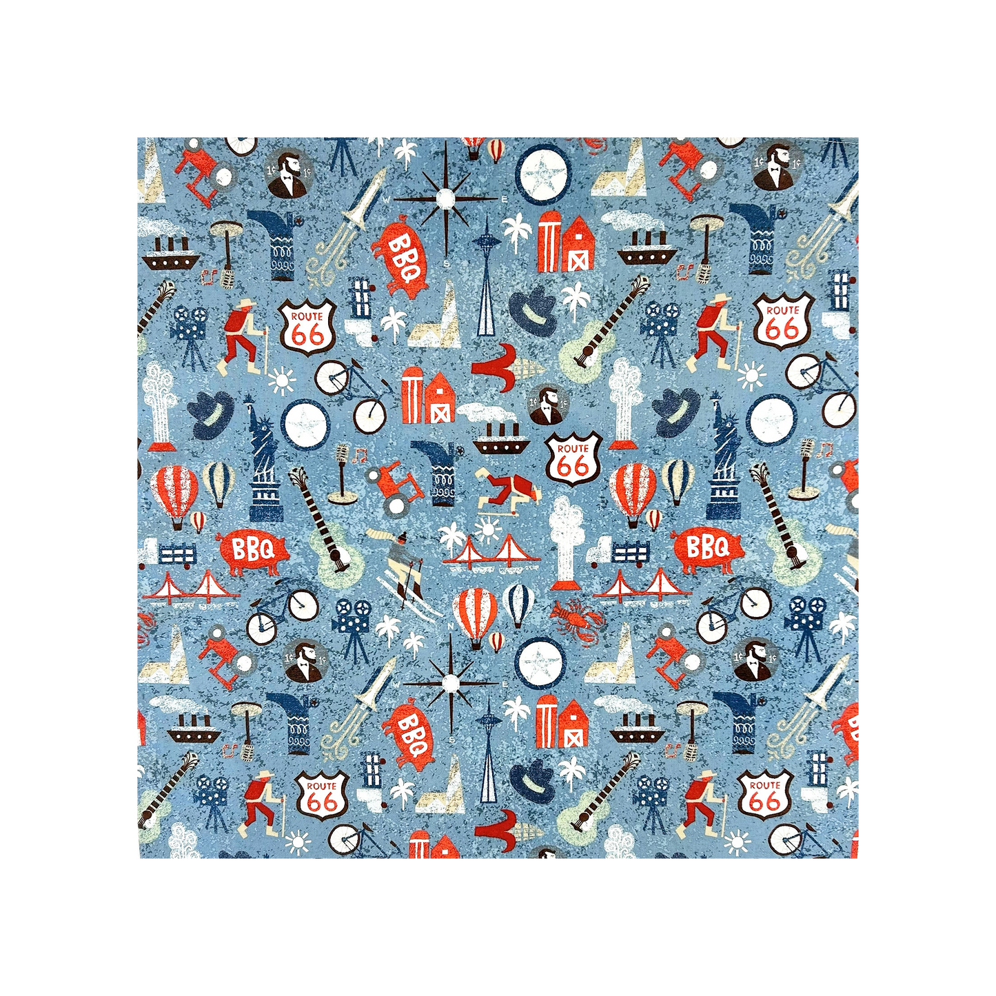 Rockmount Route 66 Retro Western Blue Cotton Bandana