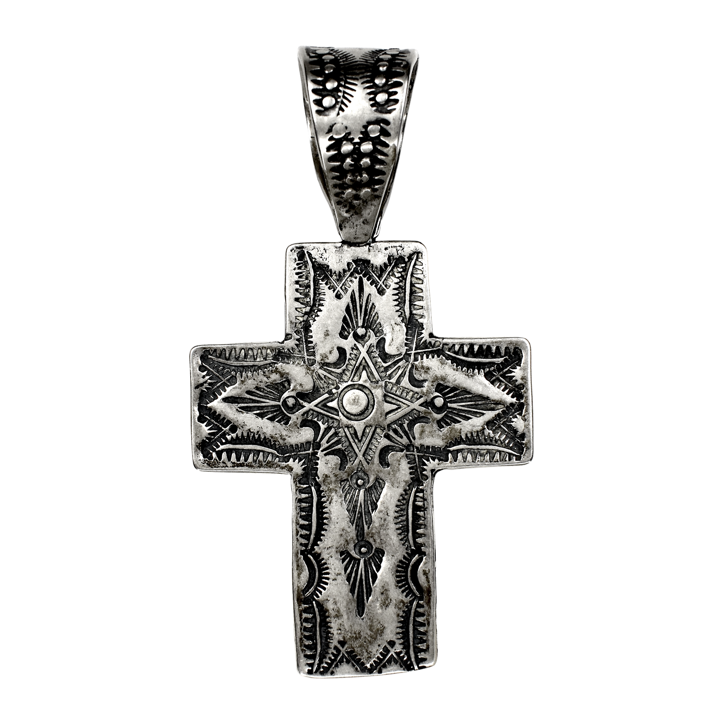 Stamped Sunburst Cross Pendant by Rocki Gorman
