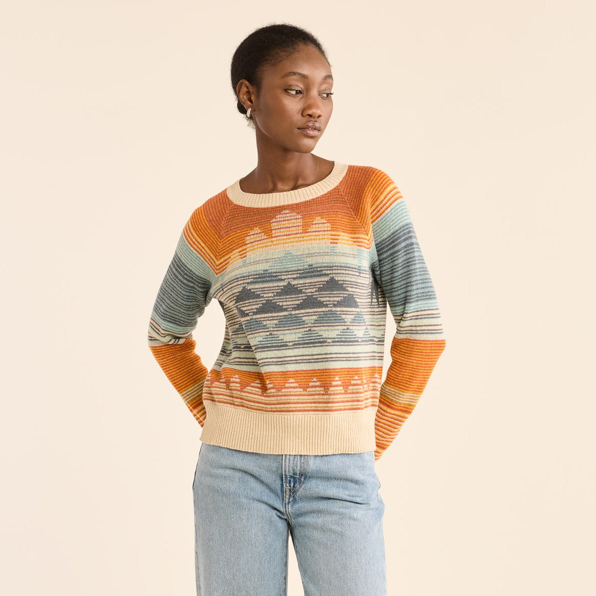 Pendleton Women's Sunset Raglan Cotton Sweater - Rust/Blue