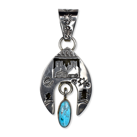 Whispers of the Mesa Storyteller Pendant with Kingman Turquoise by Jeff James Jr.