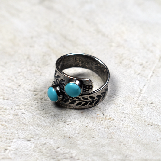 Sleeping Beauty Turquoise Adjustable Engraved Botanical Ring