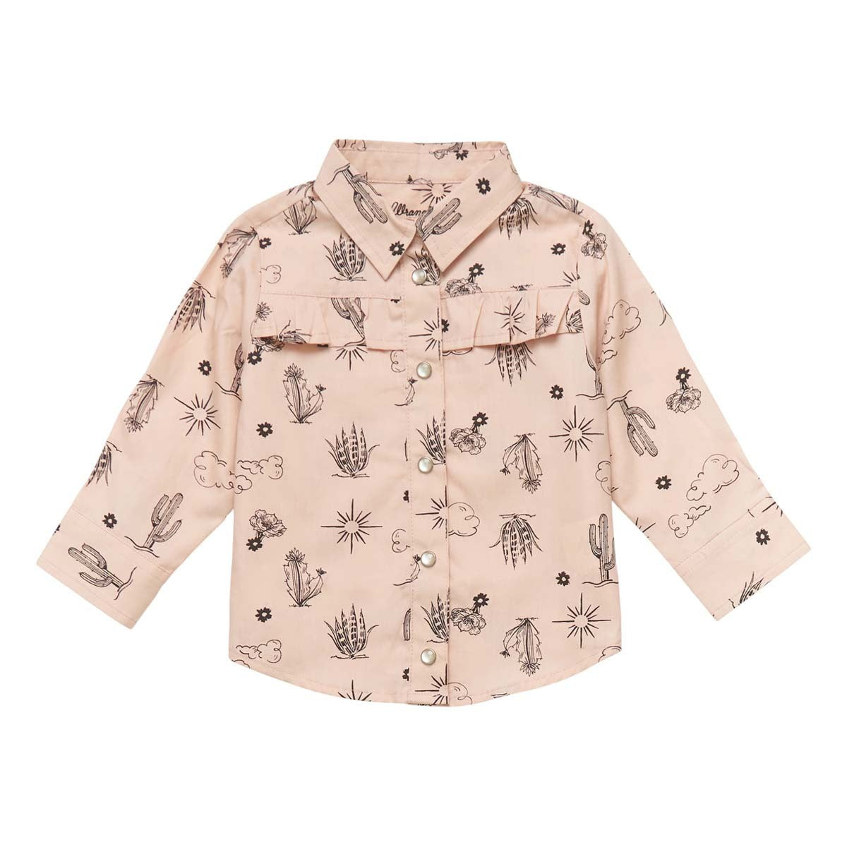 Wrangler Girl's Cacti Long Sleeve Pearl Snap Shirt - Baby Pink