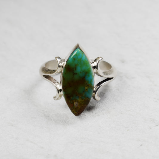 Bisbee Turquoise Marquis Ring with Flourished Prongs