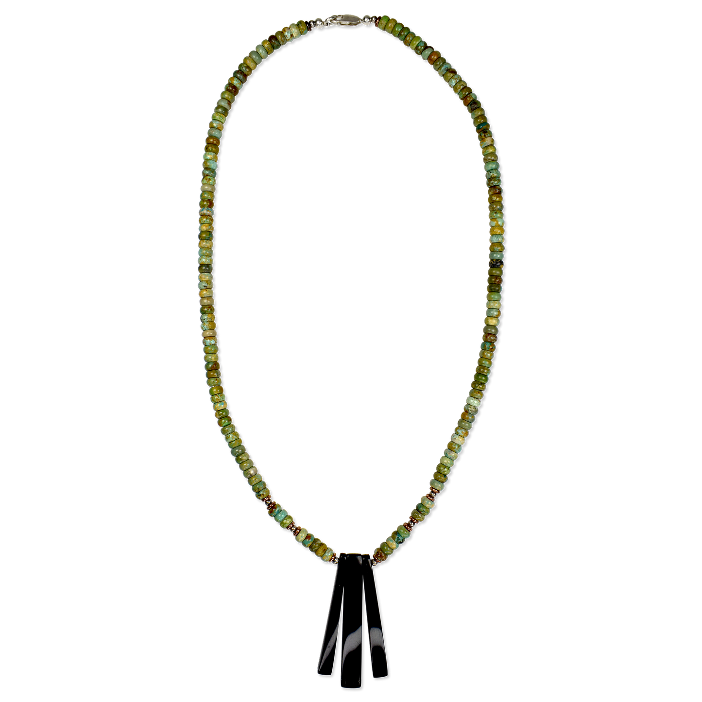 Turquoise Rondelle Bead and Bison Horn Necklace by Tim Shatraw
