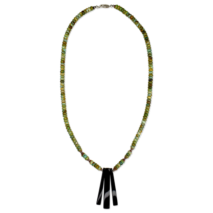 Turquoise Rondelle Bead and Bison Horn Necklace by Tim Shatraw