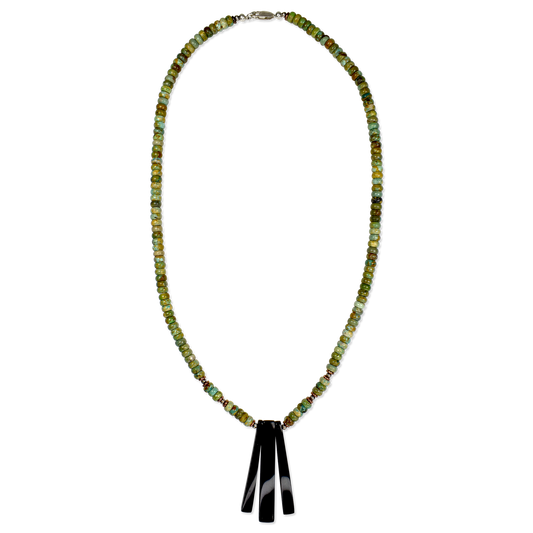 Turquoise Rondelle Bead and Bison Horn Necklace by Tim Shatraw