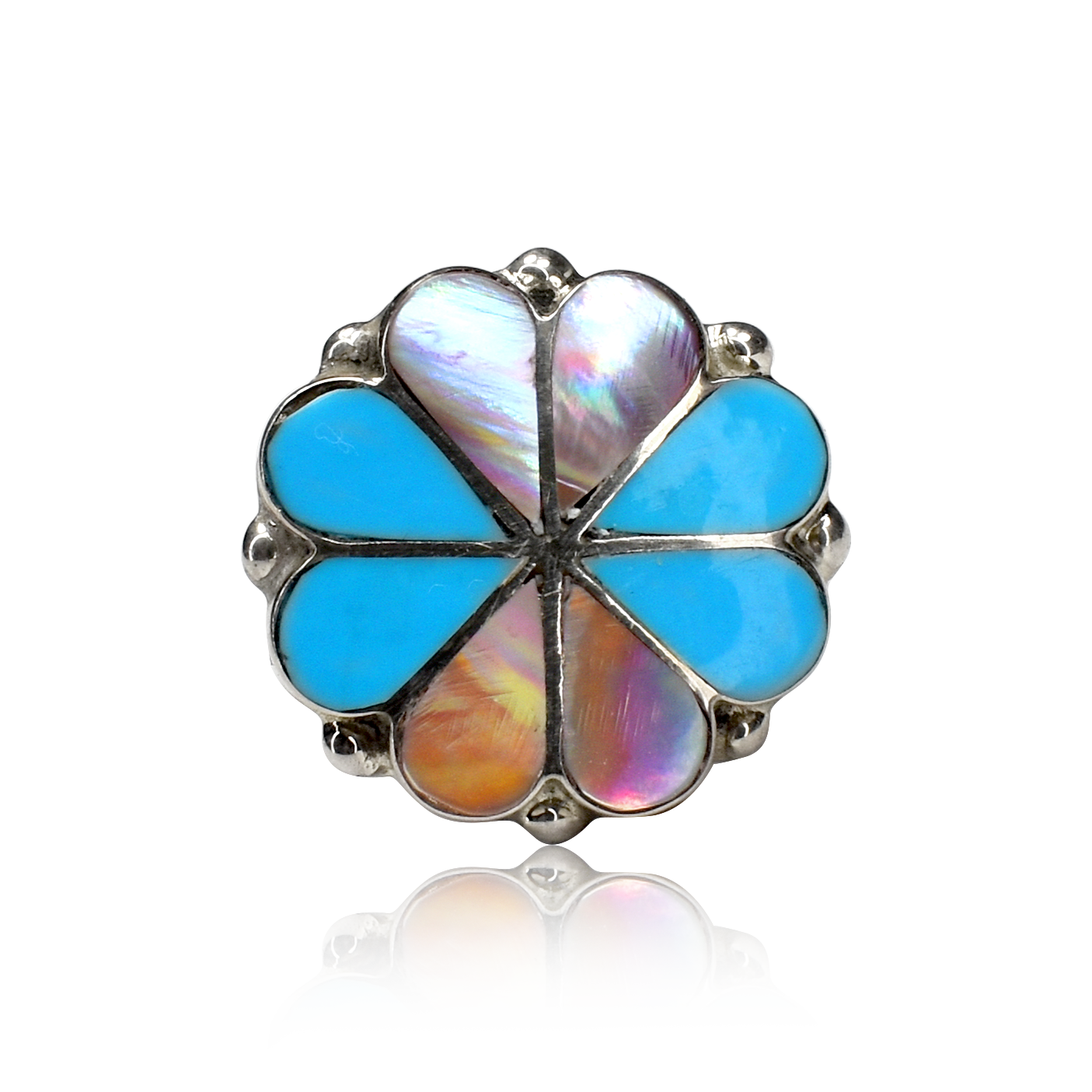 Sleeping Beauty Turquoise and Pink Opal Flower Inlay Ring