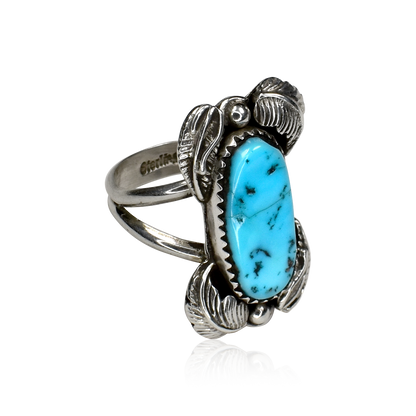 Windsong Sleeping Beauty Turquoise Ring with Applique Feathers