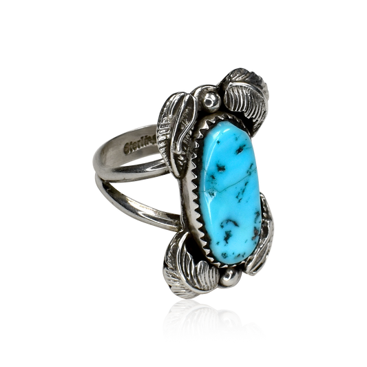 Windsong Sleeping Beauty Turquoise Ring with Applique Feathers