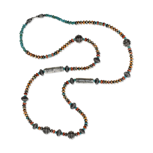 Turquoise and Spiny Oyster Heishi and Barrel Bead Necklace by Teller Indian Jewelry